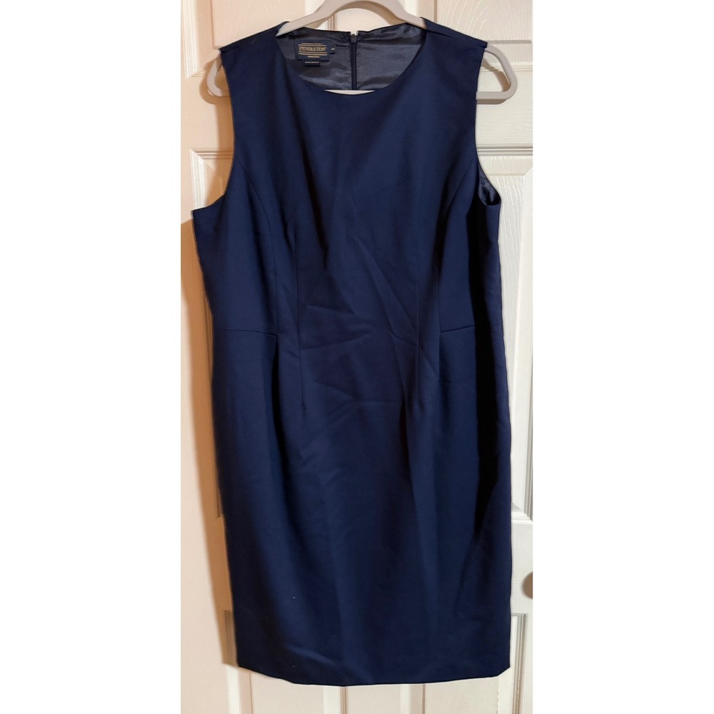 Pendleton Navy Blue Wool Sleeveless Sheath Dress 16 Made in USA Professional